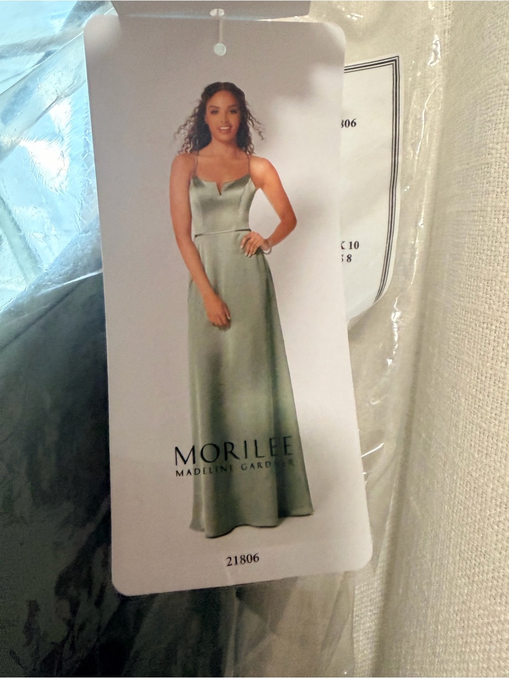Mori Lee Sage Green Satin Slip Gown